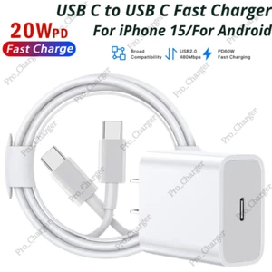 20W USB C Type C Fast Charger Adapter Block PD Cable For Android iPhone 15 Pro - Picture 1 of 12