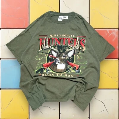 Camisa Club Caza Cola Blanca De Colección Y2K Hombres XL Ciervo Verde Exterior Naturaleza Camiseta Foto 1 de 4