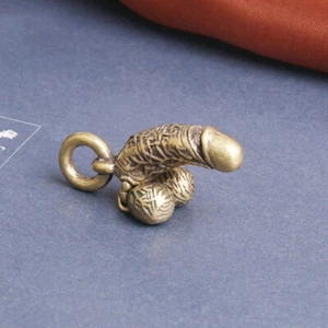 Mini Brass Male Penis Simulation Chick Pendant Keychain Keyring Car Accessories- - Picture 1 of 12