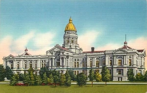 Postkarte Wyoming State Capitol Gebäude Leinen unbesendet Seitenansicht - Bild 1 von 2