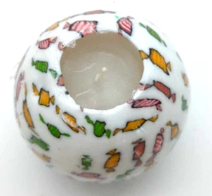 Vintage 1990s Glow Candle Unscented 3” Ball Sphere White Wrapped Candy Design - Picture 1 of 8