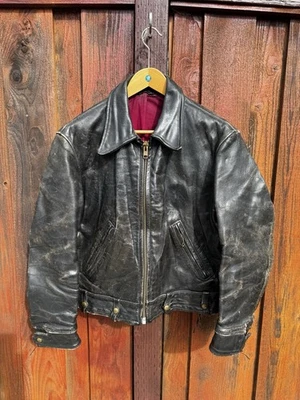 1950s Horsehide Motorcycle Leather Jacket 44 Vintage - Image 1 of 4