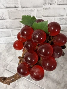 Vtg Lucite Grapes Large Cluster Red Driftwood MCM 13" 1.5" Grapes - Picture 1 of 8
