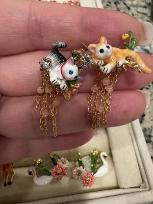 Les Nereides Gray And Tabby Cat Tassel Earrings (the post is slightly bent) - Image 1 of 4