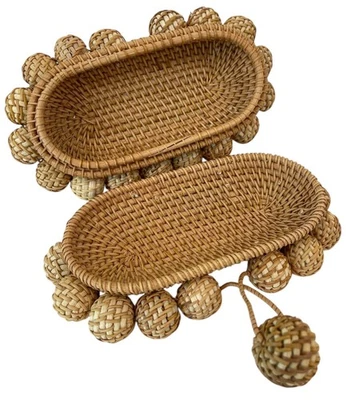 Luxury Style Natural Rattan Straw Beaded Pom Pom Clutch Bag - New Designer Look - image 1 of 4