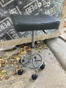 Rectangular Grey Faux Leather Adjustable Height Stool on Castors Wheels - Picture 1 of 5