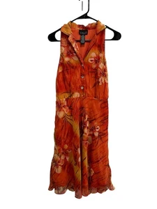 Vintage Scarlett ärmelloses Blumen Kleid orange Gr. 7/8 Sommer tropisch Boho Chic - Bild 1 von 9
