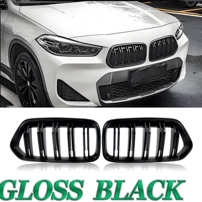 For 2018-2023 BMW F39 X2 Dual Slats Front Kidney Hood Grille Grill Glossy Black - Imagem 1 de 4