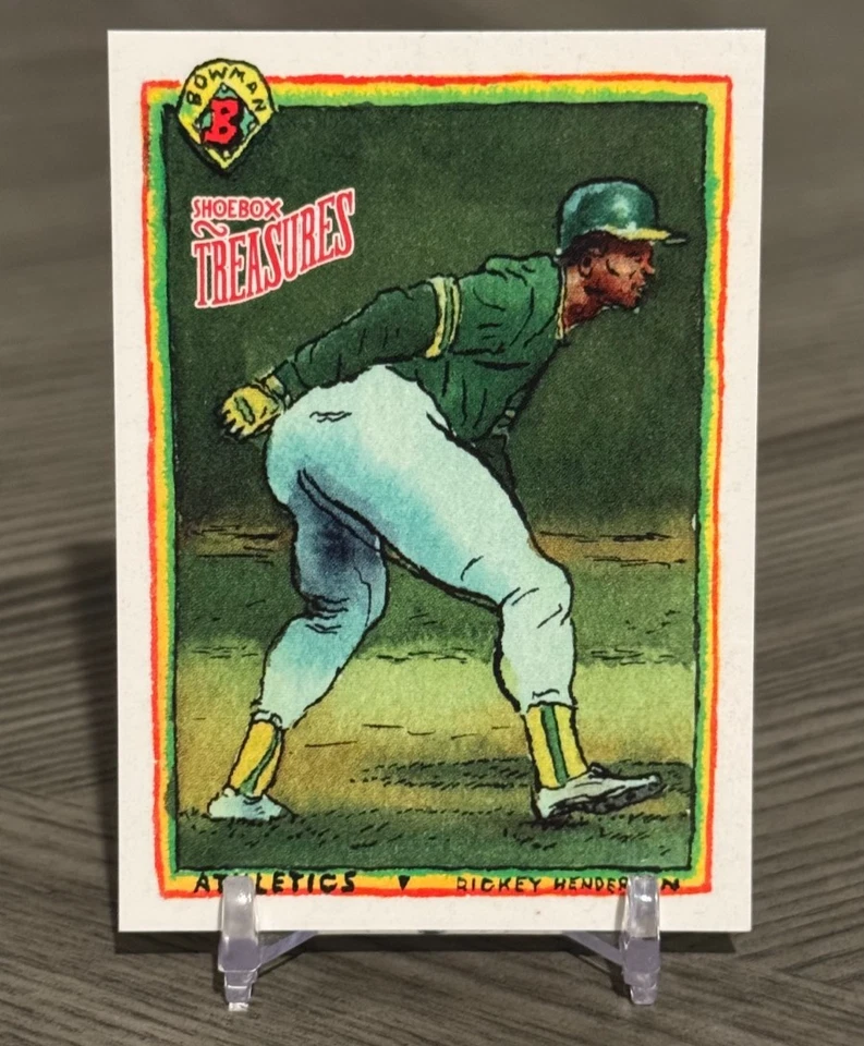 2025 Topps Shoebox Treasures Rickey Henderson #B90-8 Shoebox Stamp #'d/99 A's Foto 1 de 2