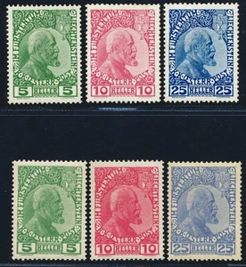 LIECHTENSTEIN 1912 Kpl ss postfrisch/** Johann II Sätze auf gestrichenen + gewöhnlichen Papieren ANSEHEN - Bild 1 von 2