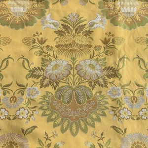 Vintage Blumen Französisch Land Jacquard Stoff Polster Gold Grün Glanz 3+ Yard - Bild 1 von 9