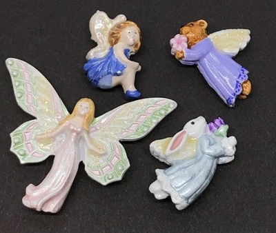 Susan Clarke Originals Button Lot Fairy Angel Rabbit & Bear Painted Metal - Image 1 of 4