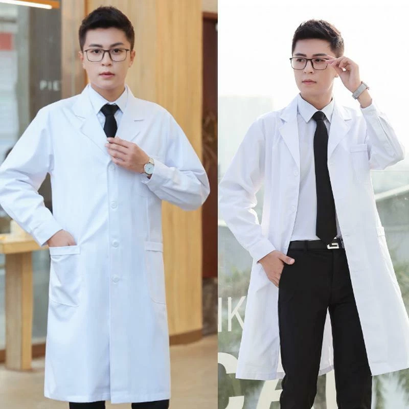 Doctor Work Clothes Men White Coat Medical Lab Uniform Scientist Jacket S/3XL - Image 1 of 2