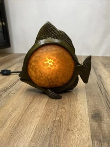 Rare painted Steel fish lamp Light with Amber Glass Insert - Picture 1 of 13