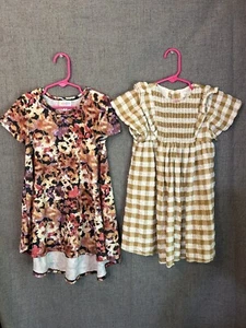 Lot of 2 Girl's Dress Size 4 Floral Short Sleeve Plaid Ruffles Shirt Lularoe - Picture 1 of 10