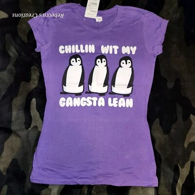 HYBRID TEES Juniors "CHILLIN WITH MY GANGSTA LEAN" Purple Crush graphic Tee L - Image 1 of 4