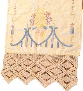 Vintage Handmade Table Runner Lace Floral Linen 52” X 15” Ecru - Picture 1 of 10