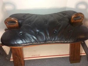 Saddle Footstool metal inlay In wood Leather Pad (Wear& hole InPad) Photos Descr - Picture 1 of 12