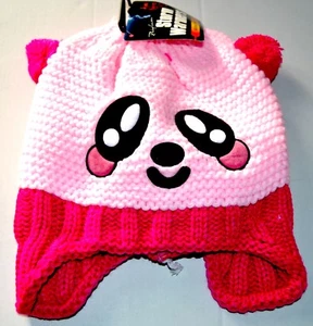 NUEVO Niños Rosa Cachorro Ojos Tejido Sombrero Animal con Pom Invierno - Imagen 1 de 2