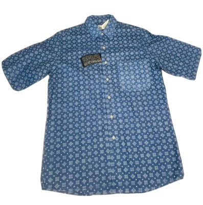 KEY Elements Vintage Short Sleeve Button Down Shirt Blue White Retro M Cotton - Image 1 of 4