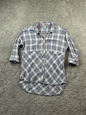 C&C California Shirt Womens Medium Linen Blend Long Tail Snap Blouse Ladies - Image 1 of 4