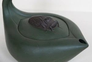 Older Item ~ Dark Green ~Yixing Teapot w/ Lucky Cicada ~ 5 Marks - Picture 1 of 10