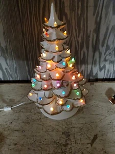 Vtg 20" Tall Painted Ceramic White Lighted Christmas Tree Music Box Jingle RARE - Picture 1 of 15