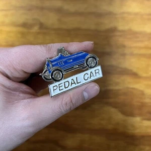 PEDAL CAR LAPEL PIN VINTAGE BLUE STEEL METAL BRASS NOS - Picture 1 of 11
