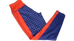 Leggings Red Blue Panelled Grid Check Yoga Gym Activewear Workout UK 10 BNWT - Picture 1 of 10