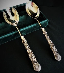  Neiman Marcus Sliver Serving Set of 2, Serving Spoon & Fork W/Original Case - Picture 1 of 7