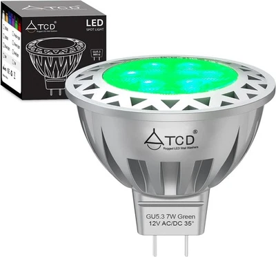 Bombillas LED MR16 50W Equivalentes - Base 7W 12V GU5.3, 600LM Ángulo de haz 35°, Verde  Foto 1 de 4