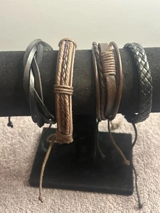Pulseras boho de cuero y tela marrón y negro nuevas G-4 - Imagen 1 de 1