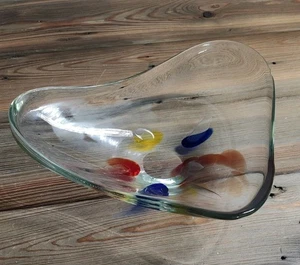 MCM Glass Candy Dish Clear With Colored Spots Abstract Shape - Picture 1 of 13