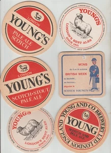 6x different YOUNGS EXPORT WANDSWORTH BEERMATS cat no (all ex) 7 5 11 16 10 13 - Picture 1 of 2