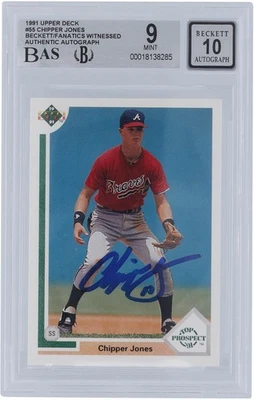Chipper Jones Atlanta Braves Signed 1991 Upper Deck #55 BAS 9/10 Rookie Card - Image 1 of 3