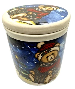 Merry Brite Christmas Teddy Bear Mug Cup w/ Lid 12oz Cozy Sweater Hat Holiday - Picture 1 of 11