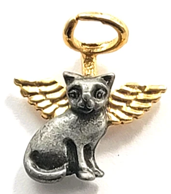 Gato Ángel Gatito Alas Halo Dorado Plata Dos Tonos Figura Guardián Animal Joyería Foto 1 de 4