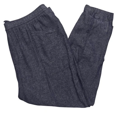 NWT Old Navy Pants Linen Blend Blue XL XLarge Straight Leg High Rise Elastic - Image 1 of 4