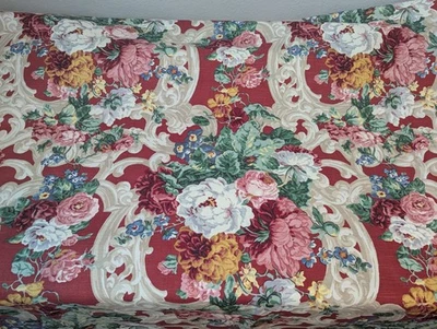 5 yds P Kaufmann Crimson Scarlet Red Bouquet Floral 54"w Cotton - Image 1 of 4