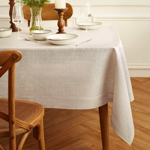 Mantel de Lino 60 x 120 Pulgadas - Raya Estrecha 100% Lino Puro Natural y Blanco... - Imagen 1 de 6