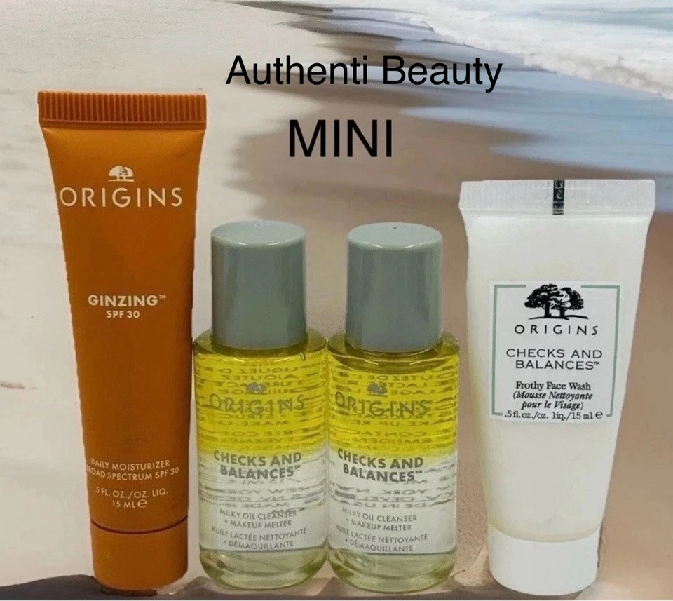 HIDRATANTE Origins Ginzing, lavado facial espumoso, fundidor de aceite de maquillaje MINI 4 piezas nuevo sin caja Foto 1 de 1
