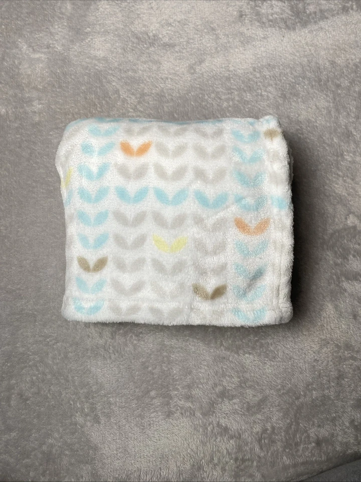 Manta Baby Starters Blanca Gris Azul Naranja Amarillo Hoja Hojas Vellón Lovey Foto 1 de 4