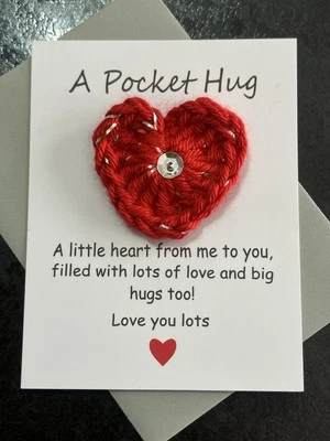 ❤️Hand Crochet Heart POCKET HUG Envelope keepsake Sequin Lurex Christmas  gift - Image 1 of 4