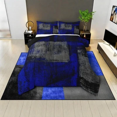 Grunge Abstract Bedding Set Queen Size Teen Boys Dark Blue Black Grey Comfort... - Image 1 of 4
