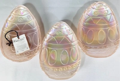 AKCAM Egg Plates Iridescent Turkish Glass Pearl Pale Pink Set of 3 Easter NWT - Image 1 of 4