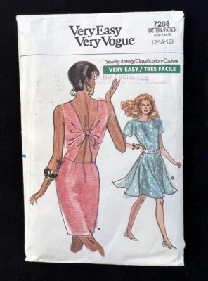 Vogue 7208 Misses Dress (2 Styles) Very Easy Vintage 1988 Pattern 12-14-16 Cut - Image 1 of 3