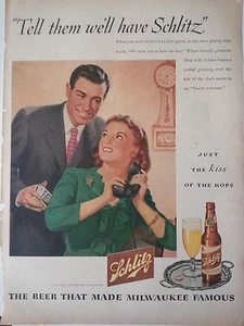 1945 Schlitz Beer Couple Phone Deck of Cards Clock Original Color Ad - Picture 1 of 1