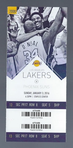 KOBE BRYANT FINAL SEASON 2015-2016 NBA SUNS @ LAKERS FULL TICKET - JANUARY 3 Cover