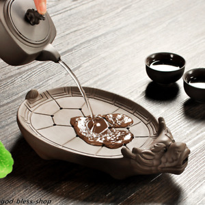 creative reservoir tea tray turtle statue yixing zisha purple clay holder plate