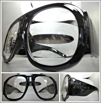 OVERSIZED EXAGGERATED RETRO Style Clear Lens EYE GLASSES Super Thick Black Frame - Image 1 of 4